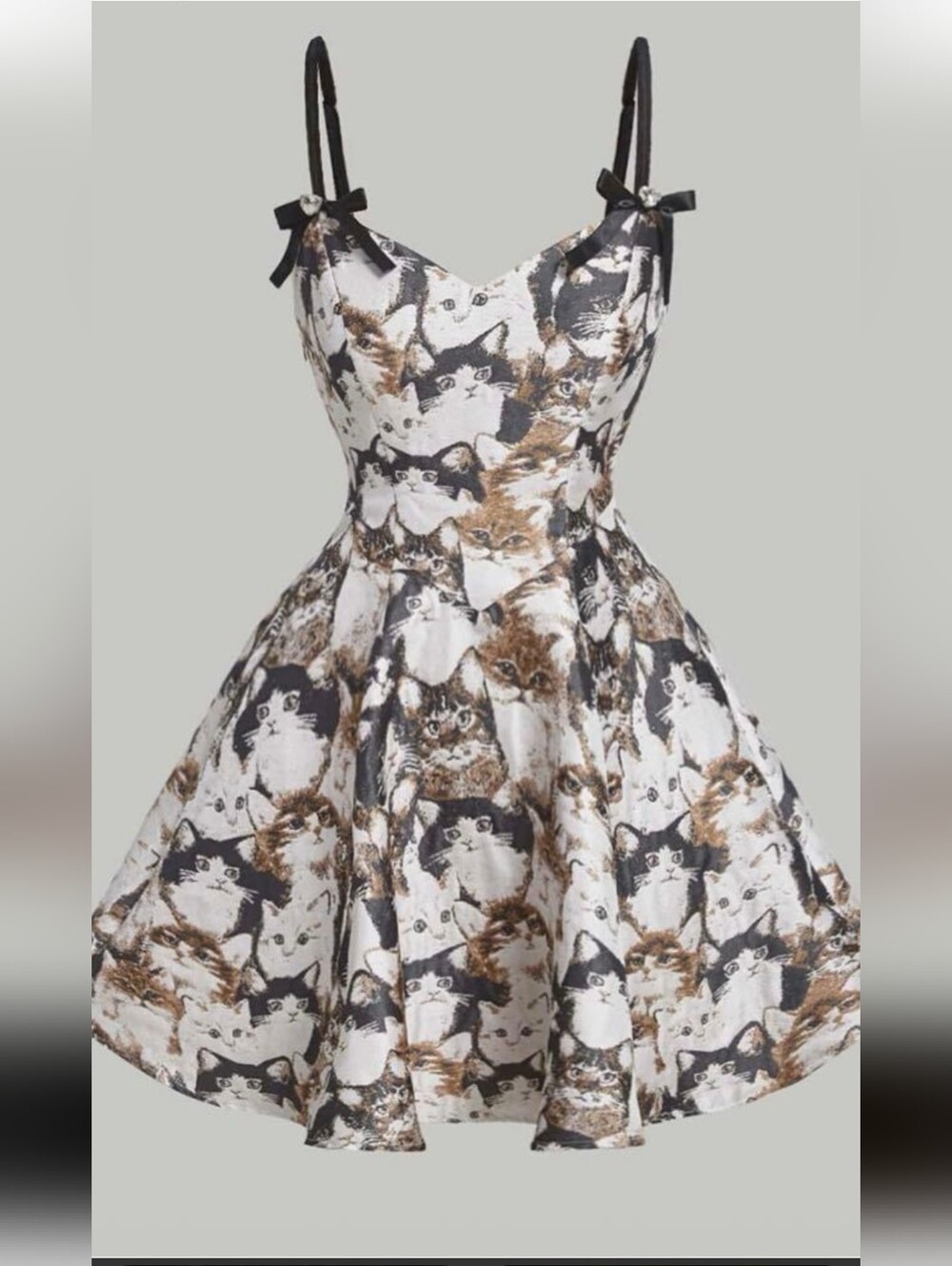 Zapaka Jacquard Flare dress with cat print & adjustable velvet straps Size 6 (M)